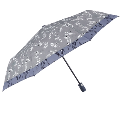 Дамски автоматичен Open-Close чадър Perletti Technology 21812, Сив/Пастелносин кант