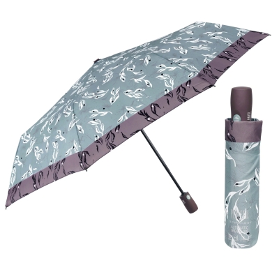 Дамски автоматичен Open-Close чадър Perletti Technology 21812, Сиво-зелен/Лилав кант