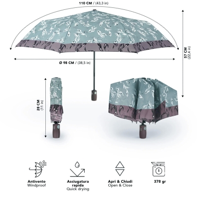 Дамски автоматичен Open-Close чадър Perletti Technology 21812, Сиво-зелен/Лилав кант