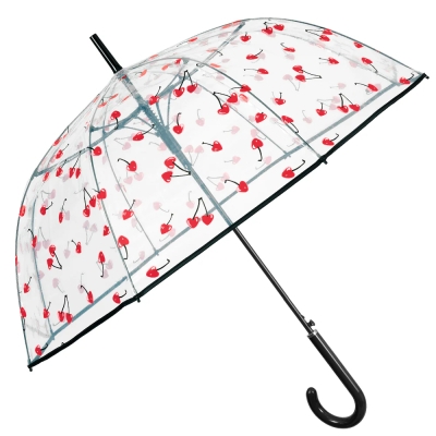 Ladies' Transparent Automatic Golf Umbrella Perletti Time 26446, Transparent/ Cherry