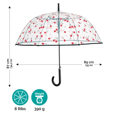 Ladies' Transparent Automatic Golf Umbrella Perletti Time 26446, Transparent/ Cherry