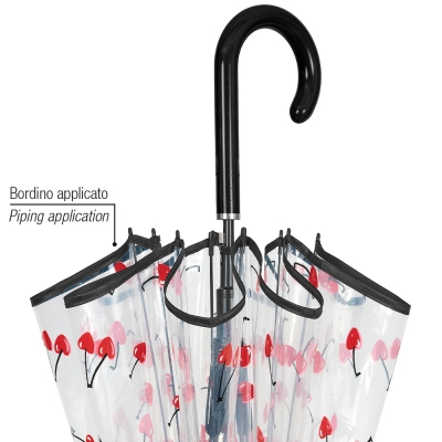 Ladies' Transparent Automatic Golf Umbrella Perletti Time 26446, Transparent/ Cherry