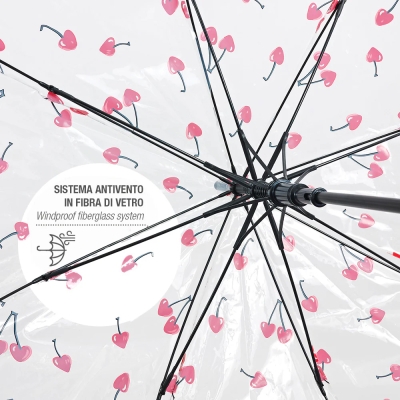 Ladies' Transparent Automatic Golf Umbrella Perletti Time 26446, Transparent/ Cherry