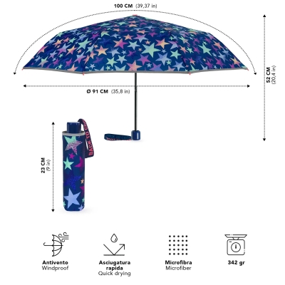 Kids’ Folding Umbrella Perletti CoolKids Stars 15660, Multicolour/Stars