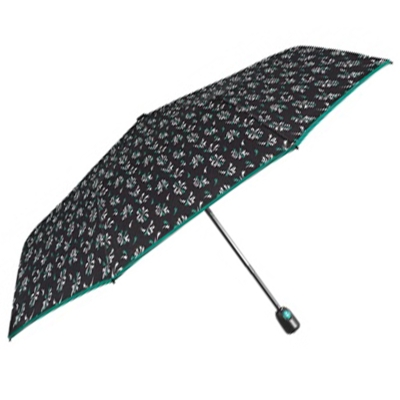 Ladies' Foldable Automatic Open-Close Umbrella Perletti Time 26424, Black with Green Trim