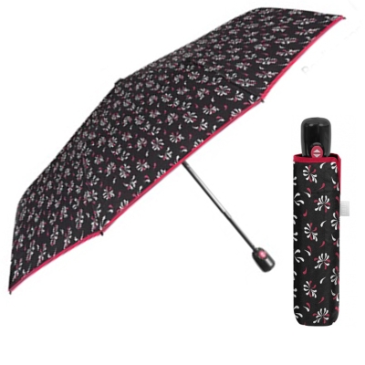 Ladies' Foldable Automatic Open-Close Umbrella Perletti Time 26424, Black with Burgundy Trim