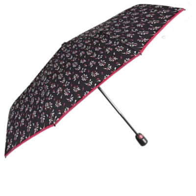 Ladies' Foldable Automatic Open-Close Umbrella Perletti Time 26424, Black with Burgundy Trim