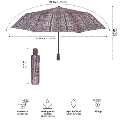 Ladies' Automatic Open-Close Umbrella Perletti Technology 21813, Python/Beige