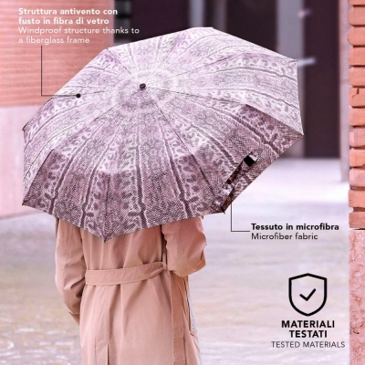 Ladies' Automatic Open-Close Umbrella Perletti Technology 21813, Python/Beige