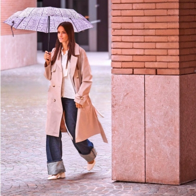 Ladies' Automatic Open-Close Umbrella Perletti Technology 21813, Python/Beige