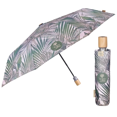 Дамски автоматичен чадър Perletti Green 19158, Бежов/Зелени листа