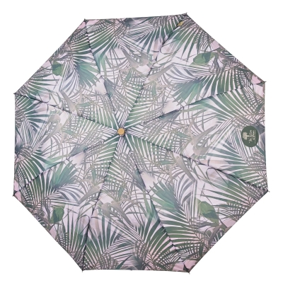 Дамски автоматичен чадър Perletti Green 19158, Бежов/Зелени листа