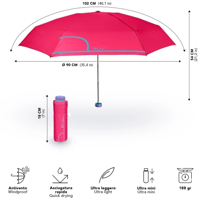 Дамски мини сгъваем неавтоматичен чадър Perletti Time 26414, Малина
