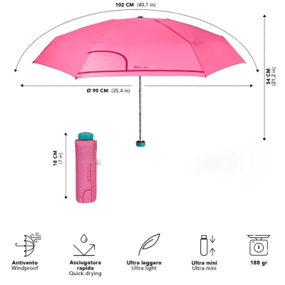 Дамски мини сгъваем неавтоматичен чадър Perletti Time 26414, Розов