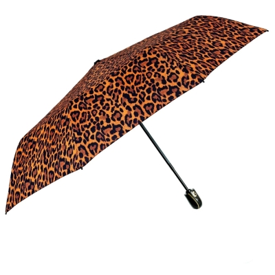 Ladies' Foldable Automatic Open-Close Umbrella Perletti Time 26444, Orange/Leopard