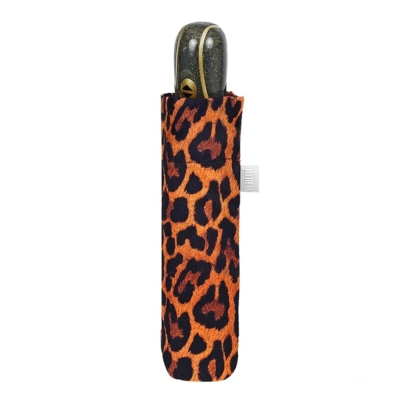 Ladies' Foldable Automatic Open-Close Umbrella Perletti Time 26444, Orange/Leopard