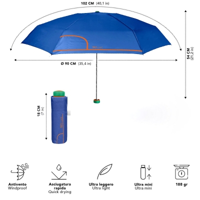 Дамски мини сгъваем неавтоматичен чадър Perletti Time 26414, Син