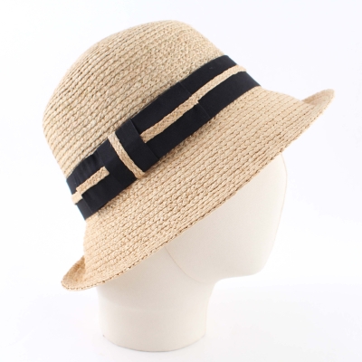 Ladies' Summer Raffia Hat Fratelli Mazzanti FM 8426, Natural/Black Band
