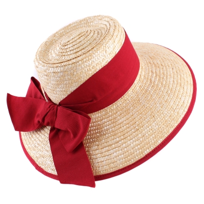Ladies' straw hat Fratelli Mazzanti FM 8780, Natural/Red ribbon