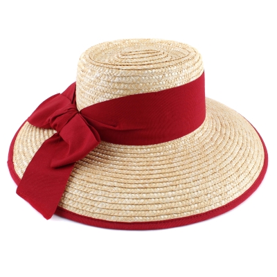 Ladies' straw hat Fratelli Mazzanti FM 8780, Natural/Red ribbon