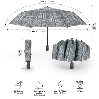 Ladies' Automatic Open-Close Umbrella Perletti Technology 21813, Python/Gray