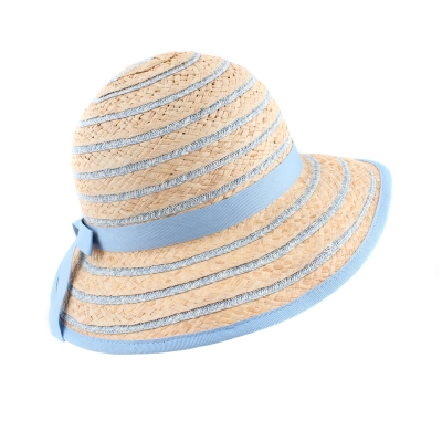 Ladies' Summer Raffia Hat Fratelli Mazzanti  FM 8138, Natural/Light Blue
