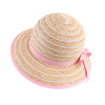 Ladies' Summer Raffia Hat Fratelli Mazzanti  FM 8138, Natural/Pink