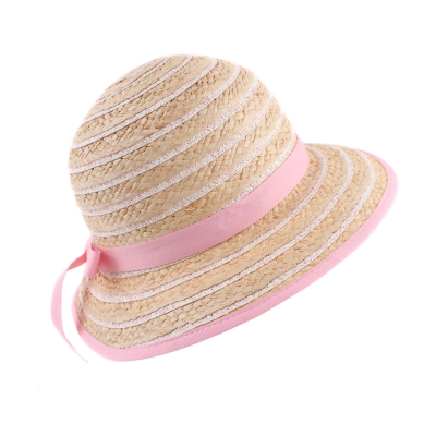 Ladies' Summer Raffia Hat Fratelli Mazzanti  FM 8138, Natural/Pink