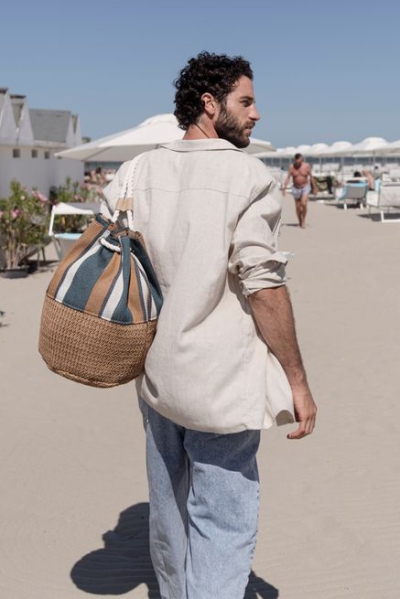 Плажна чанта тип раница HatYou BP0313, Тъмнозелен/Натурален