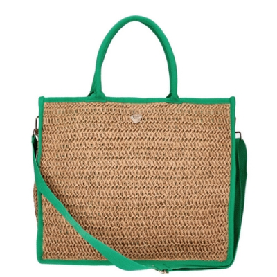 Плажна дамска чанта HatYou BP0284, Натурален/Зелен