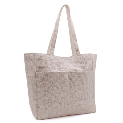 Плажна дамска чанта HatYou BP0276, Сребрист/Екрю