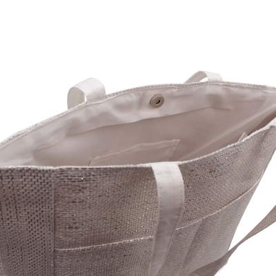 Плажна дамска чанта HatYou BP0276, Сребрист/Екрю