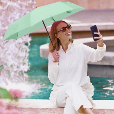 Дамски неавтоматичен чадър Extra Slim чадър с UV50 защита Perletti Time 26409, Пастелно зелен