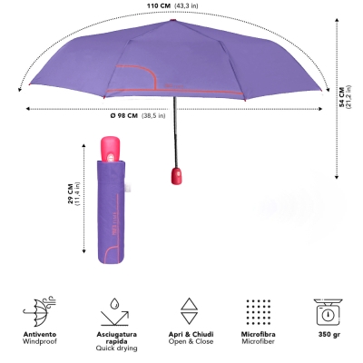 Ladies' Folding Automatic Open-Close Umbrella Perletti Time 26413, Purple