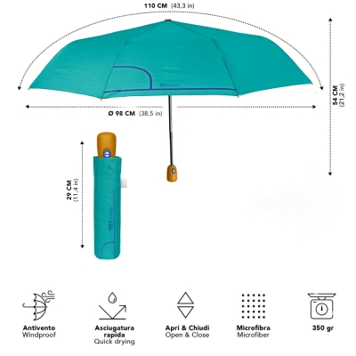 Ladies' Folding Automatic Open-Close Umbrella Perletti Time 26413, Turquoise