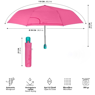 Ladies' Folding Automatic Open-Close Umbrella Perletti Time 26413, Pink