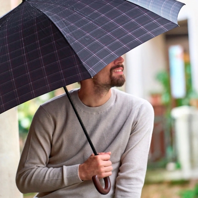 Men's Automatic Open-Close Umbrella Perletti Technology 21827, Scottish Check in Black and Bordeaux