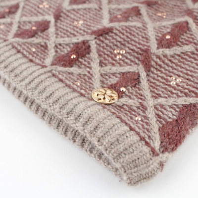 Ladies' knitted hat with natural pompom JG5750, Beige