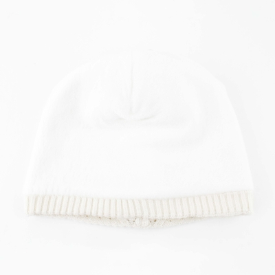 Ladies' knitted hat with natural pompom JG5748, Ecru