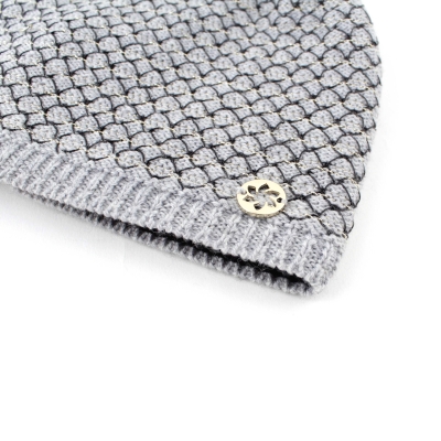 Ladies' knitted hat with natural fur pompom JG5328, Grey/Gold