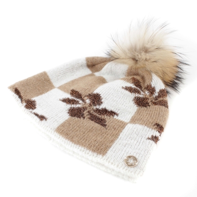 Ladies' knitted hat with natural fur pom-pom Granadilla JG5761, Camila