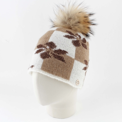 Ladies' knitted hat with natural fur pom-pom Granadilla JG5761, Camila
