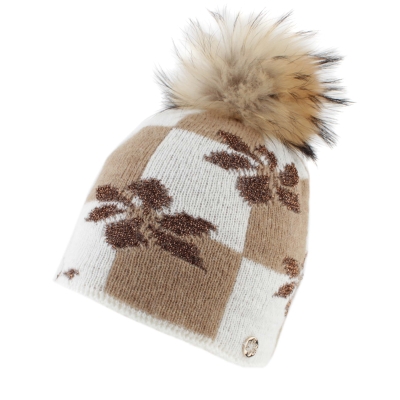 Ladies' knitted hat with natural fur pom-pom Granadilla JG5761, Camila