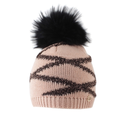 Ladies' knitted hat with natural pompom Granadilla JG5418, Pink