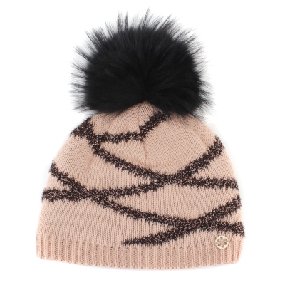 Ladies' knitted hat with natural pompom Granadilla JG5418, Pink
