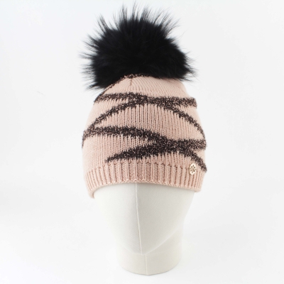 Ladies' knitted hat with natural pompom Granadilla JG5418, Pink