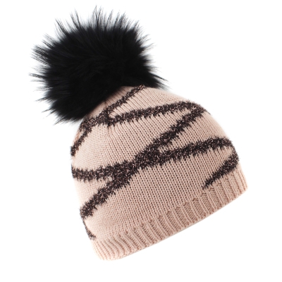 Ladies' knitted hat with natural pompom Granadilla JG5418, Pink