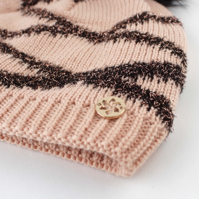 Ladies' knitted hat with natural pompom Granadilla JG5418, Pink