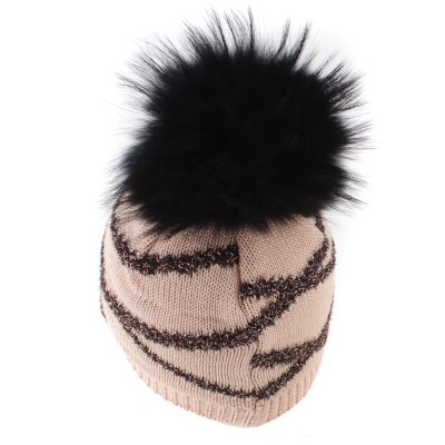 Ladies' knitted hat with natural pompom Granadilla JG5418, Pink