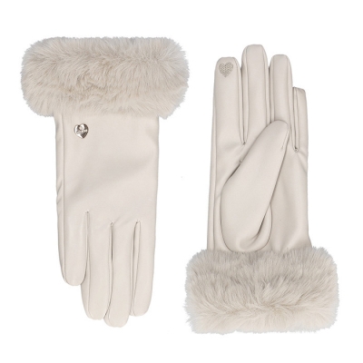 Дамски ръкавици от синтетична кожа с пухкав маншет HatYou GL1585, Светлобежов